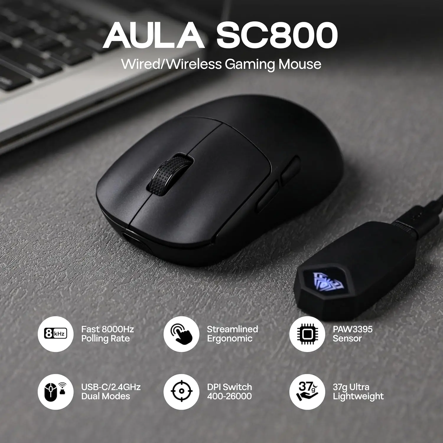 Gaming Console Buttons - Игровая мышь AULA SC800 USB-C, проводная/2,4G,
